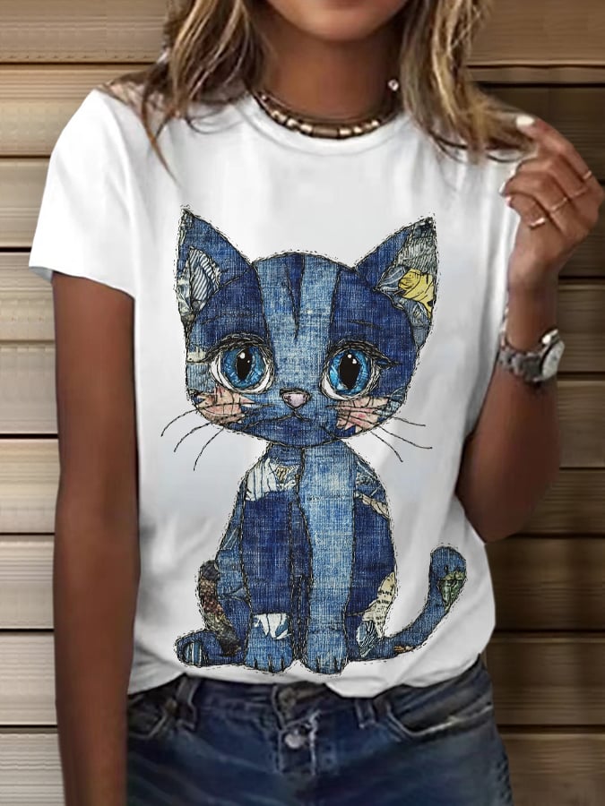 Women's Retro Animal Cat Print T-Shirt