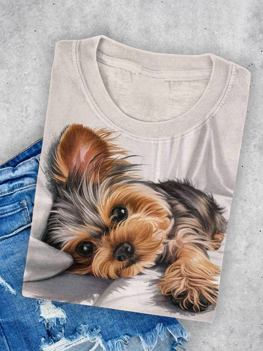 Cute Dog Art Print Casual Short Sleeve T-shirt