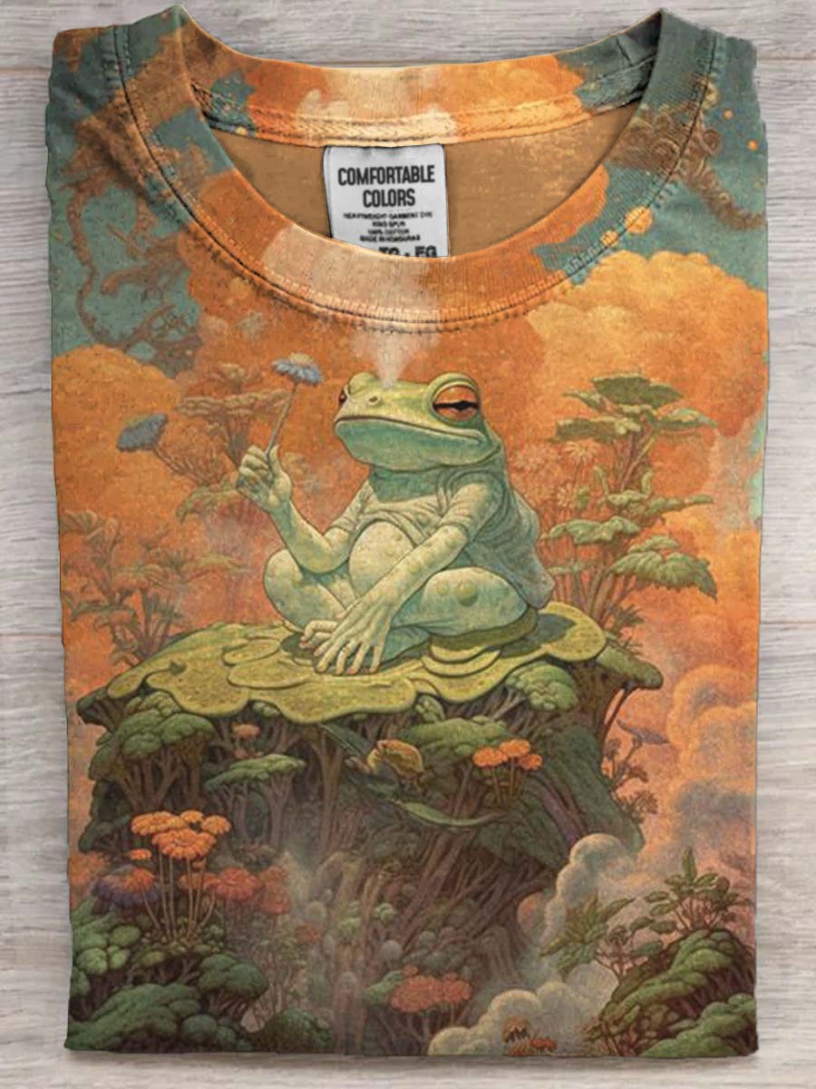 Retro Frog Print Casual Short Sleeve T-Shirt