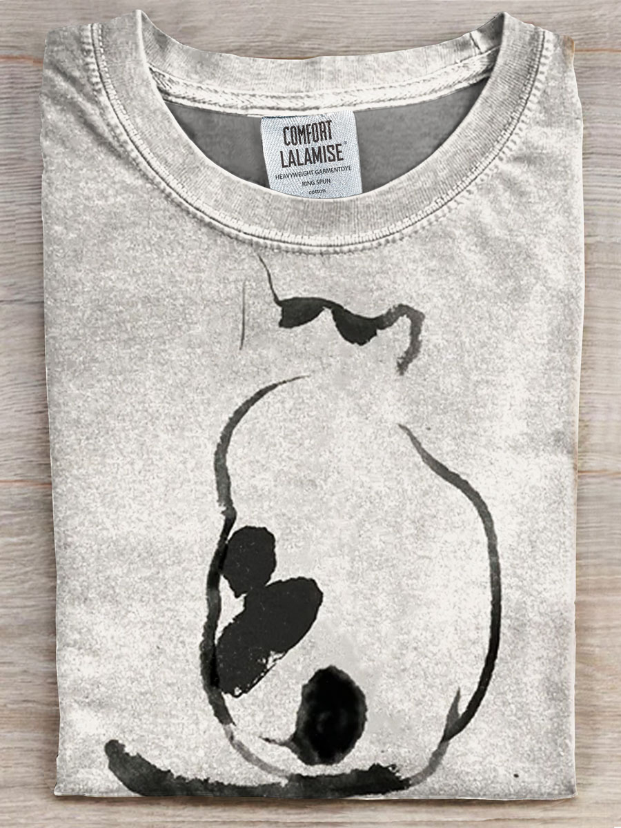 Simple Cat Print Casual T-shirt