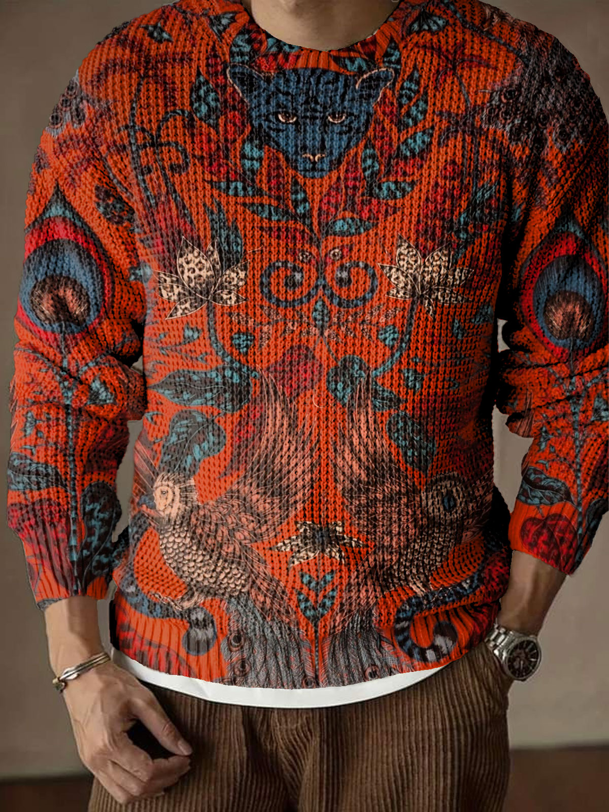 Art Print Knit Pullover Sweater