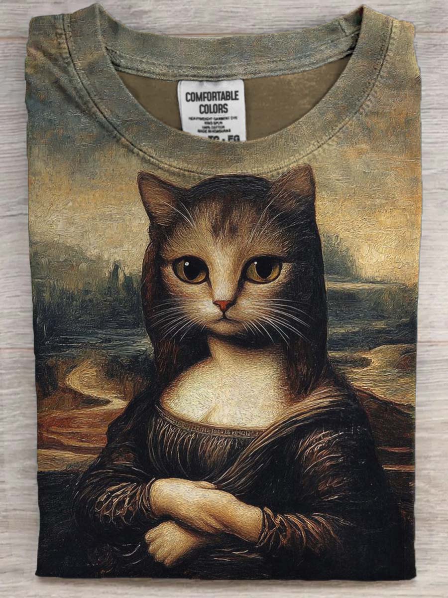 Funny Cat Elizabeth Print Casual Short Sleeve T-Shirt