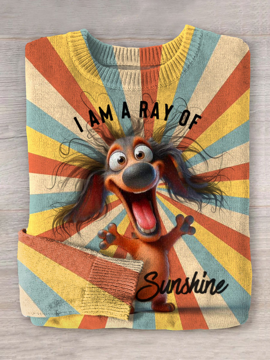 I'm Ray Of Fck Sunshine Happy Dog Art Print  Knit Pullover Sweater