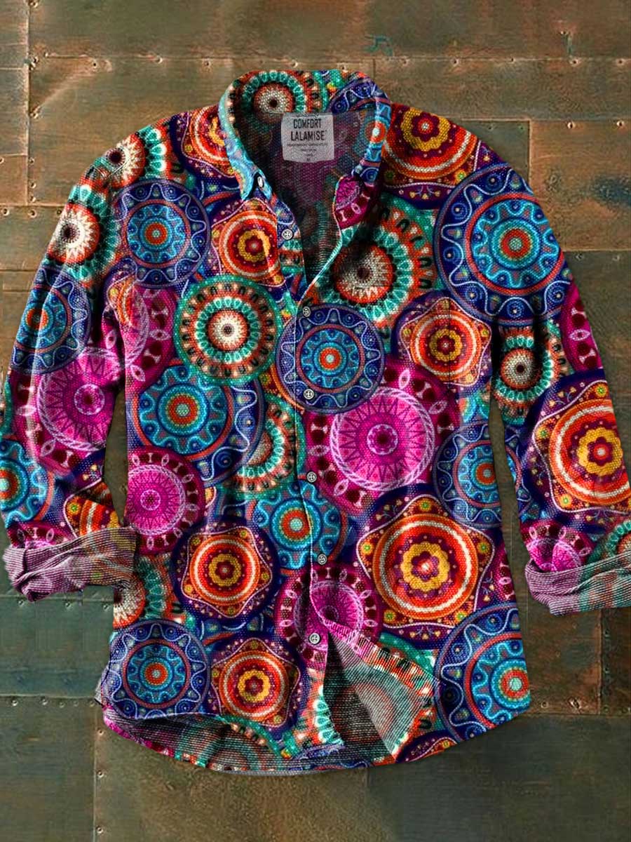Mandala Abstrct Art Print 100% Cotton Long Sleeve Shirt