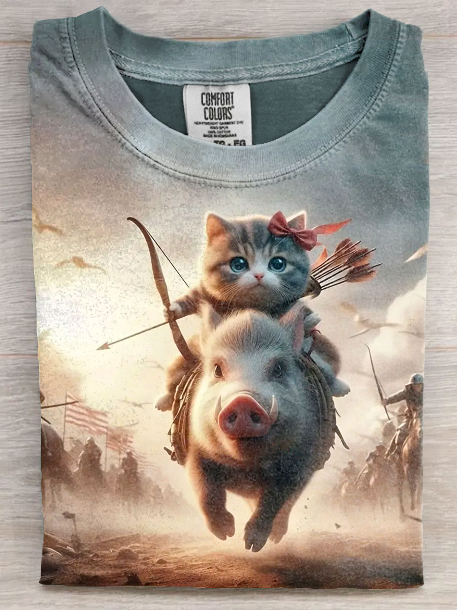 Funny Cat Art Print Casual Short Sleeve T-shirt