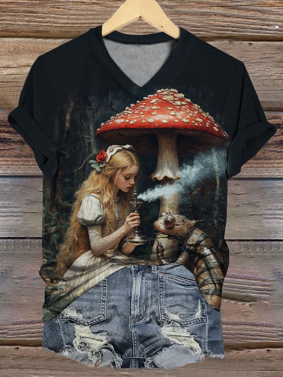 Vintage V-neck Casual T-Shirt