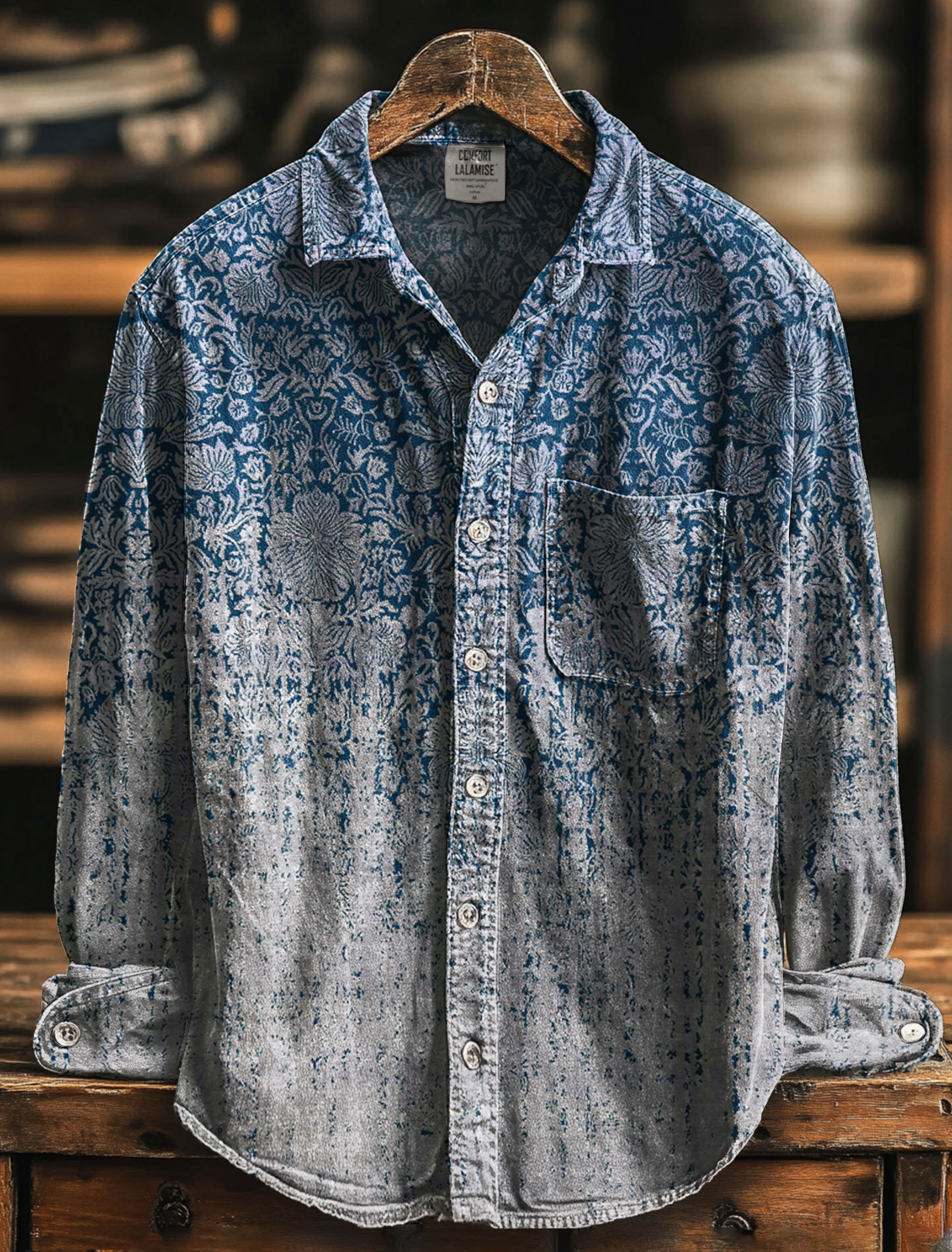 Vintage Ethnic Art Print 100% Cotton Long Sleeve Shirt