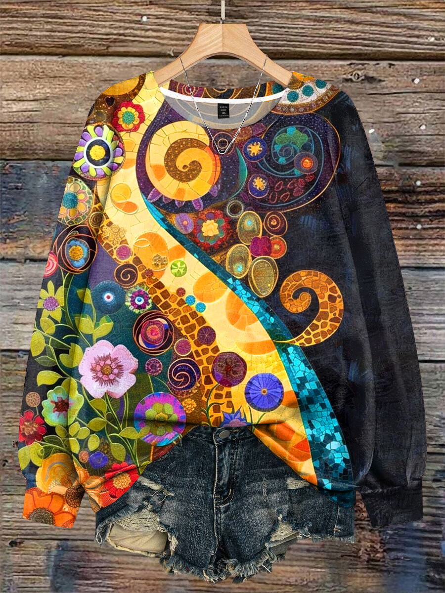 Multicolor Floral Art Print Casual  Sweatshirt