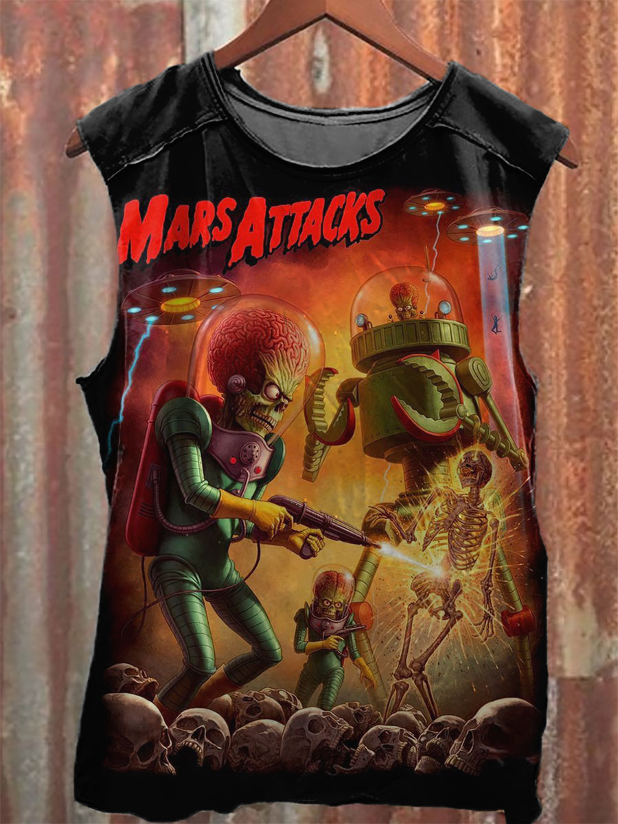 Vintage Print 100% Cotton Casual Tank Top