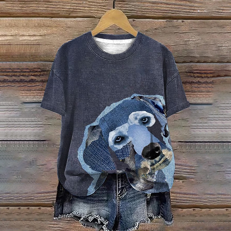 Women's Dog Print Short Sleeve Casual T-shirt