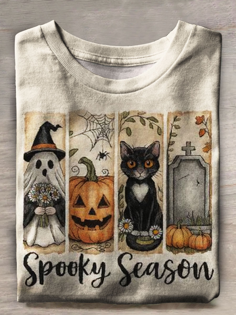 Vintage Halloween Print Casual T-shirt