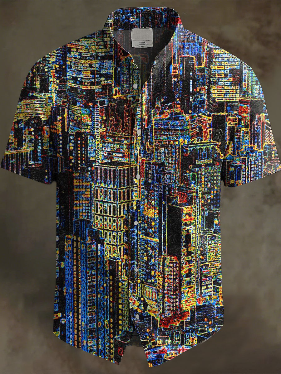 Vintage Abstract Art Multicolor Print Casual 100% Cotton Shirt