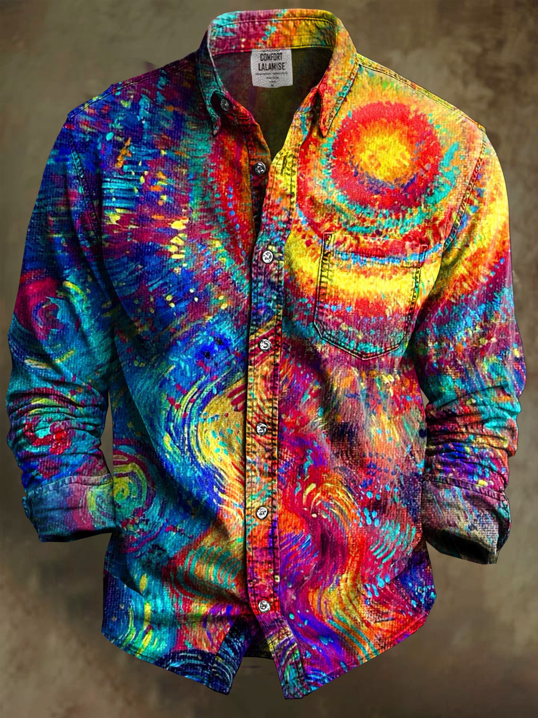 Vintage Abstract Rainbow Oil painting Art Print 100% Cotton Long Sleeve Shirt