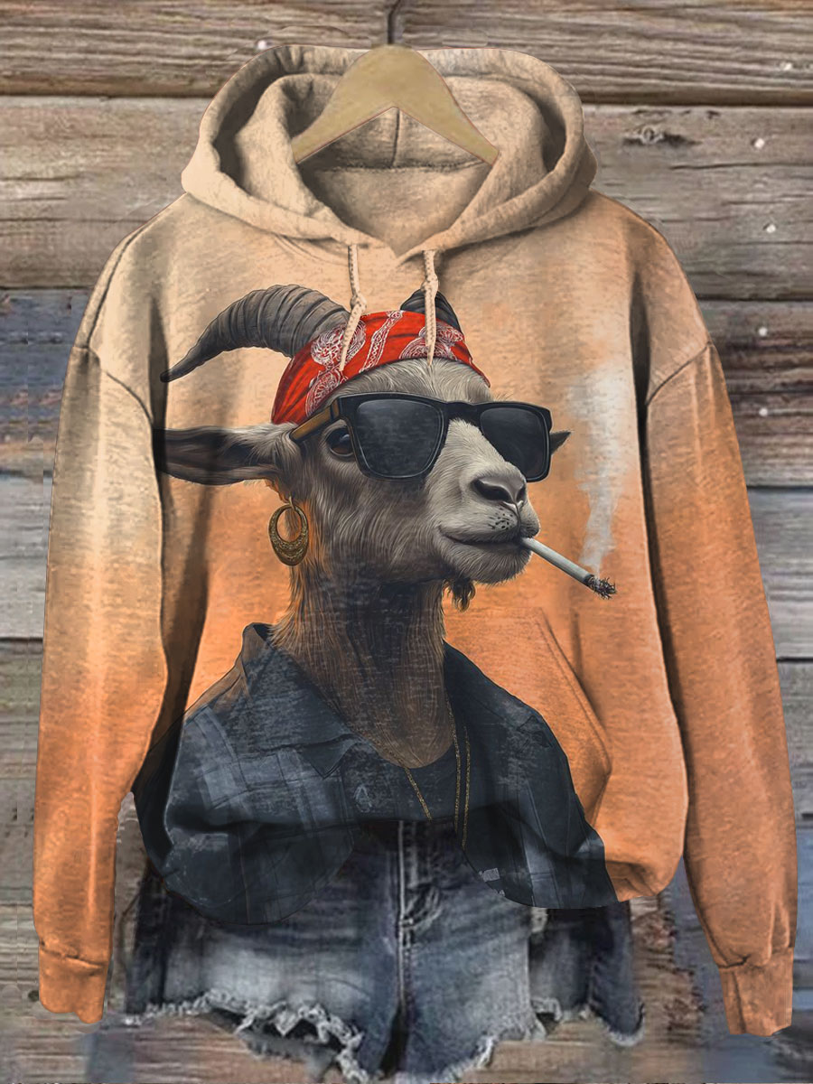 Cool Smoking Goat Art Print Casual  Sweatshirt