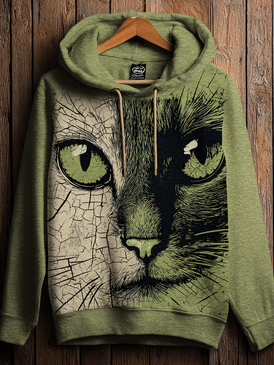Vintage Cat Art Print Casual Sweatshirt