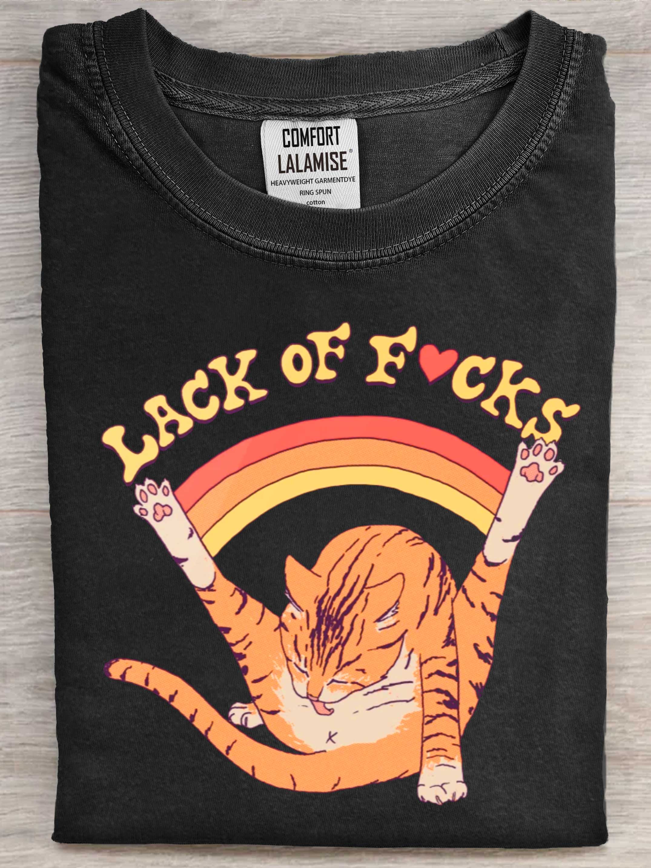 Lack Of Fucks Funny Cat Art Print Casaul Short Sleeve T-shirt
