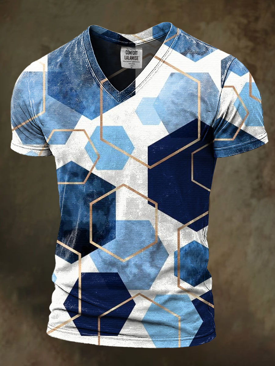 Abstract Geometry Art Print Casaul Short Sleeve V-neck T-shirt