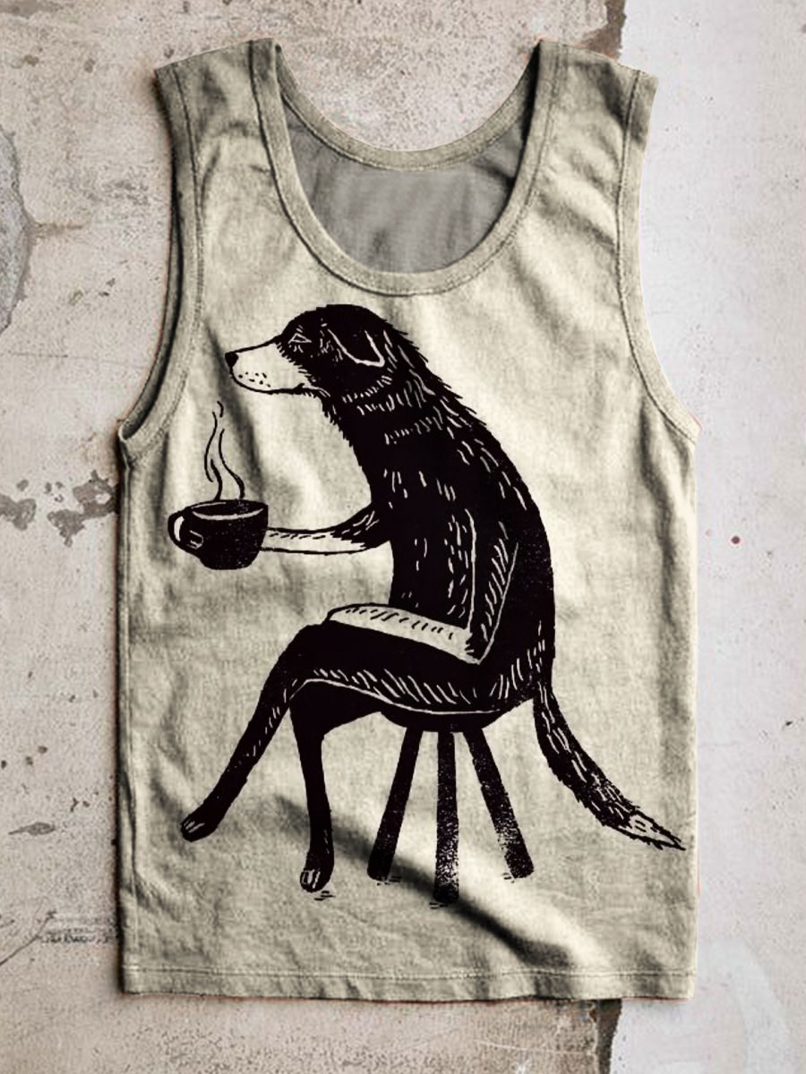 Vintage Print 100% Cotton Casual Tank Top