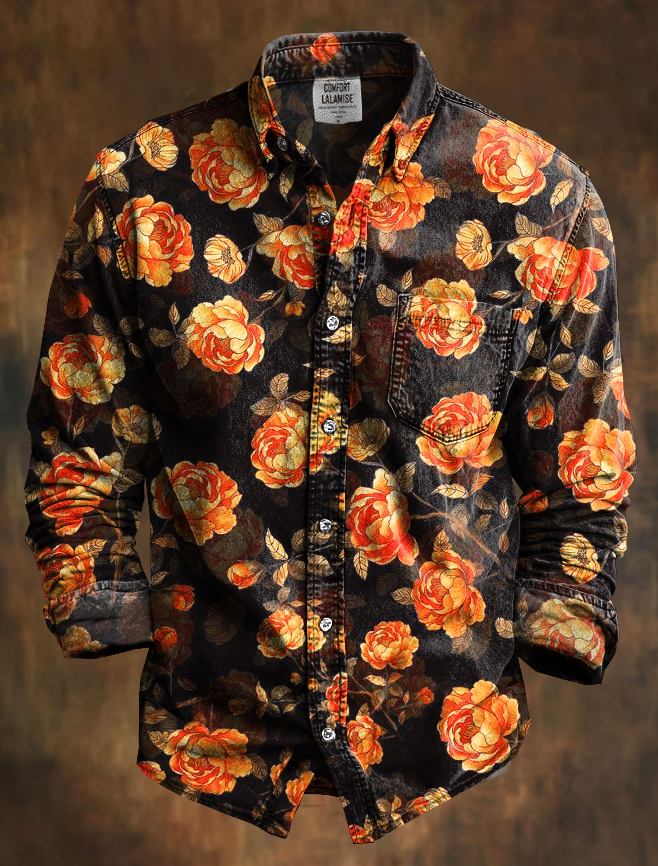Vintage floral Autumn Art Print 100% Cotton Long Sleeve Shirt