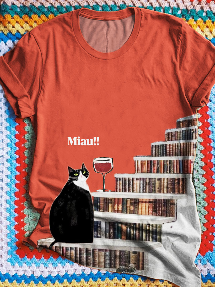 Funny Cat Art Print Casual T-shirt