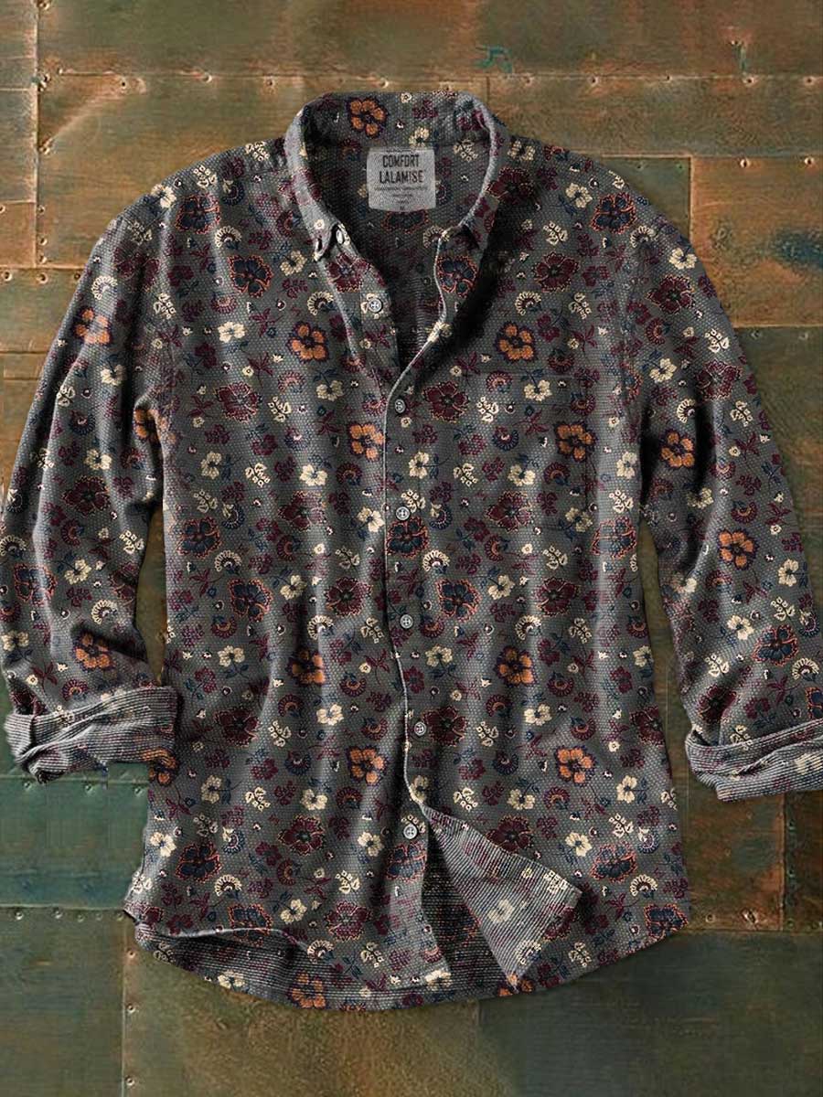Vintage Floral Art Print 100% Cotton Long Sleeve Shirt