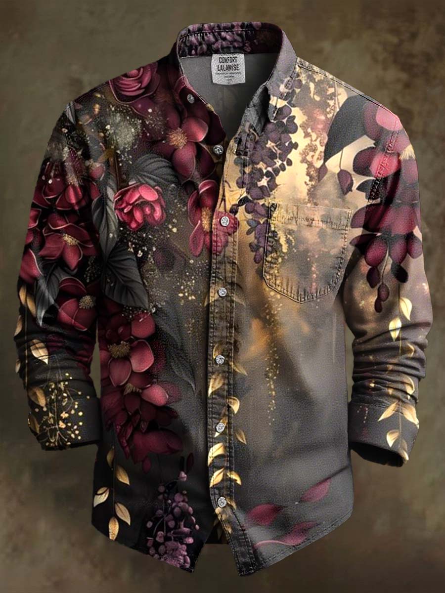 Vintage Floral Print 100% Cotton Long Sleeve Shirt