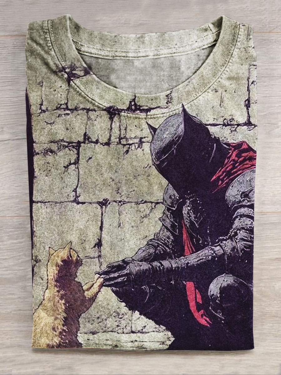 Cat Art Printed Short-sleeved Top