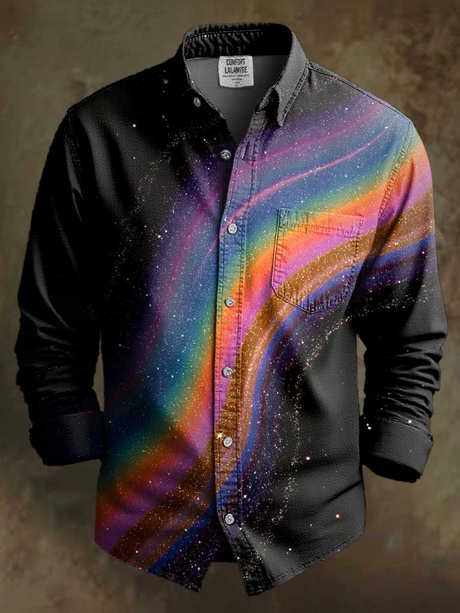 Rainbow Galaxy Art Print 100% Cotton Long Sleeve Shirt
