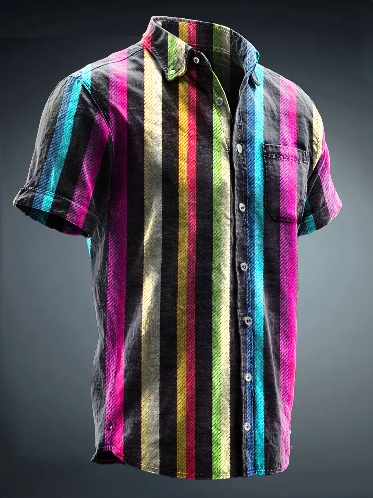 Multi Stripe Print 100% Cotton Denim Shirt