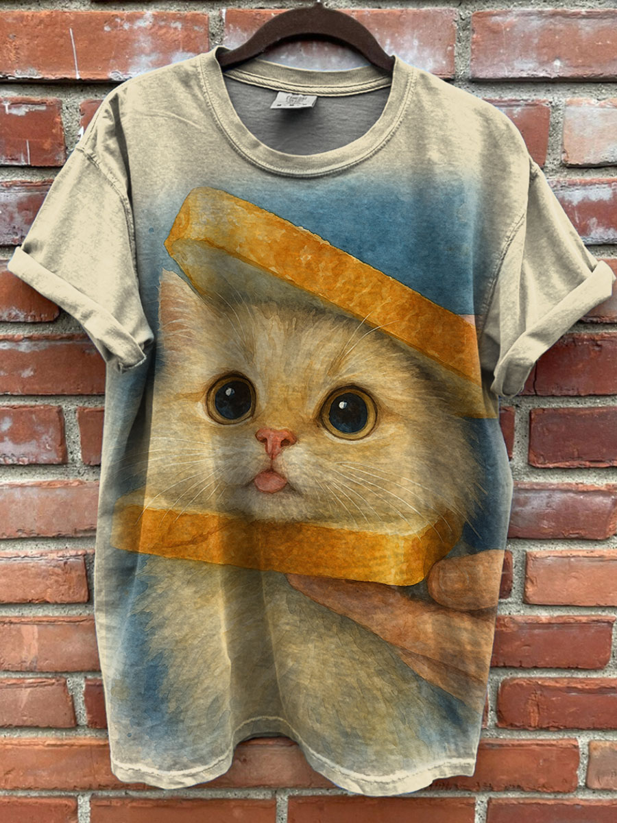 Cute Cat Printed Casual T-shirt