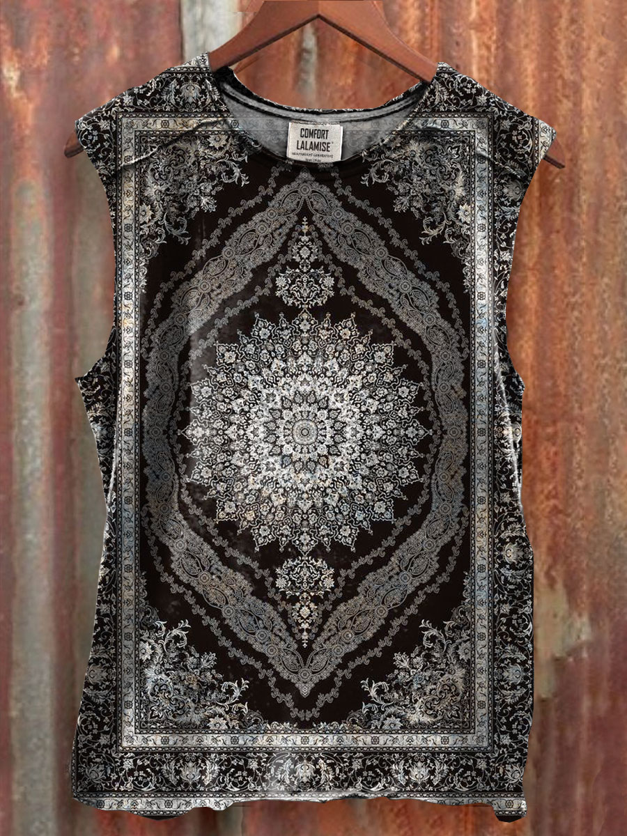 Vintage Print 100% Cotton Casual Tank Top