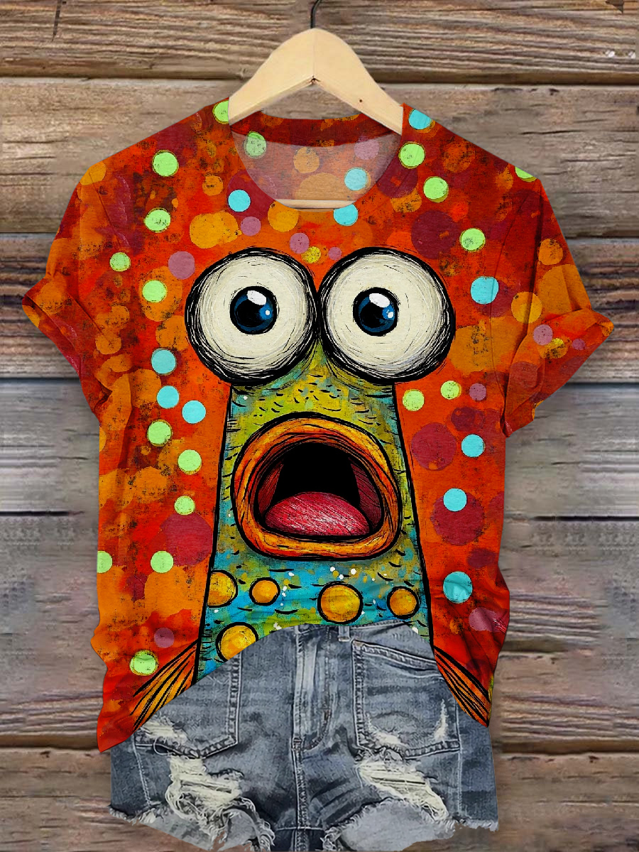 Funny Big Eye Monster Art Print Short Sleeve T-Shirt