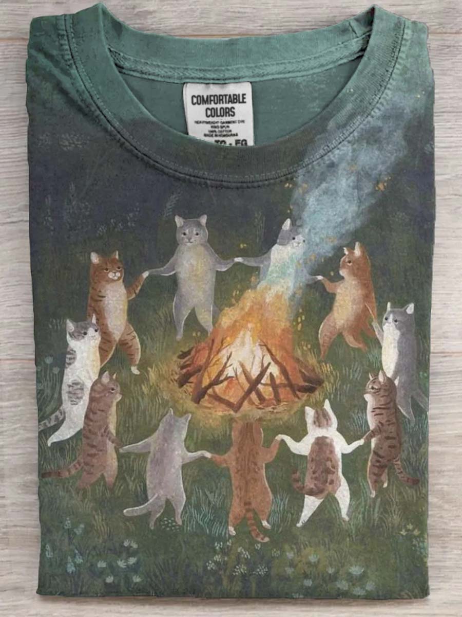 Forest Bonfire Party Printed Casual Short Sleeve T-Shirt