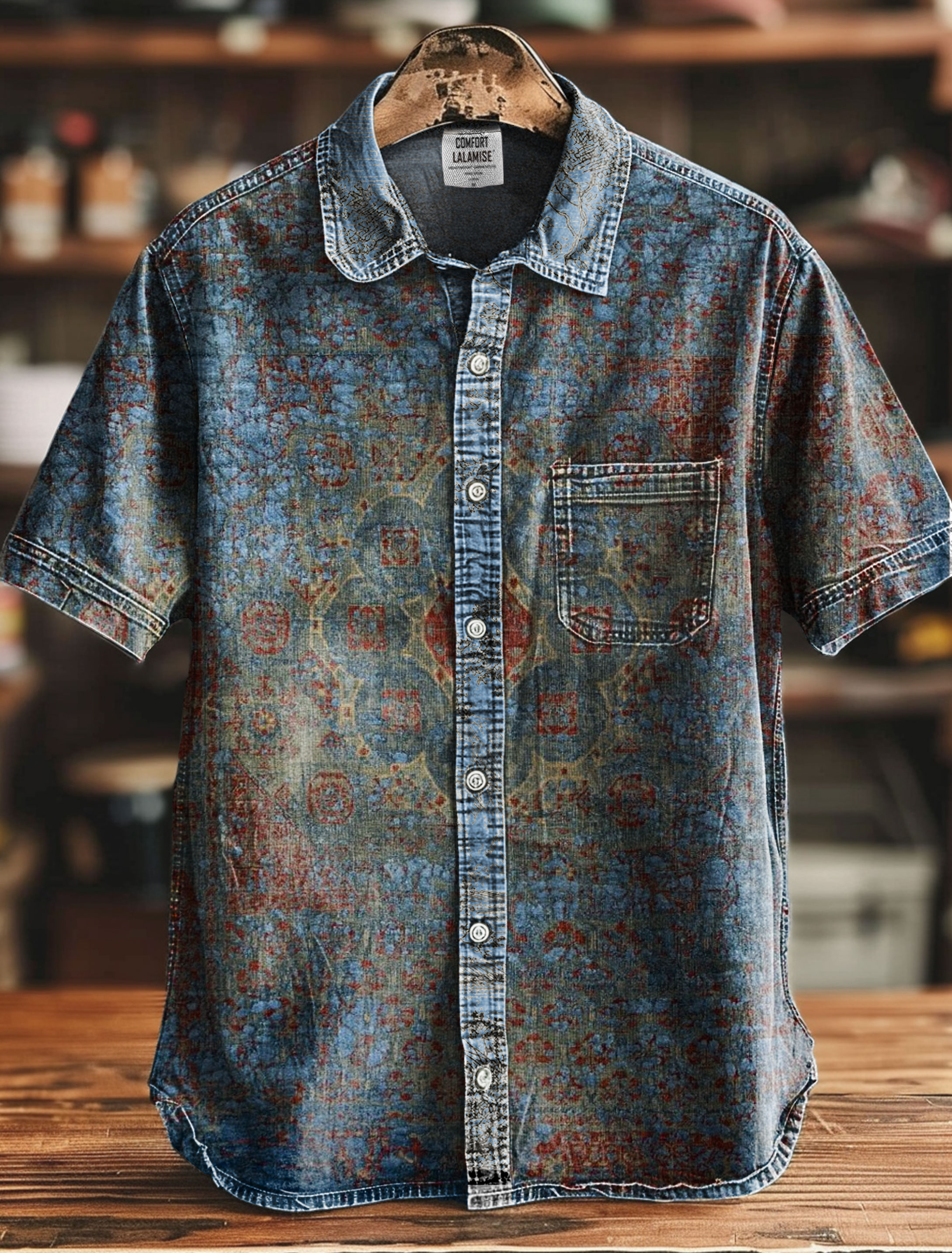 Vintage Abstract Ethnic Floral Print Casual 100% Cotton Shirt