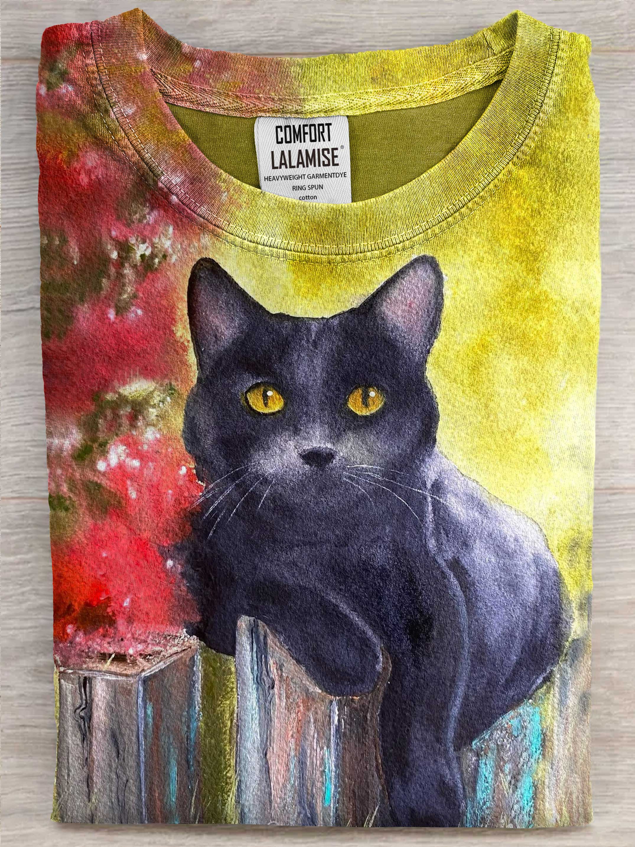 Cat Painting Art Print Casual Cotton Short Sleeve T-shirt