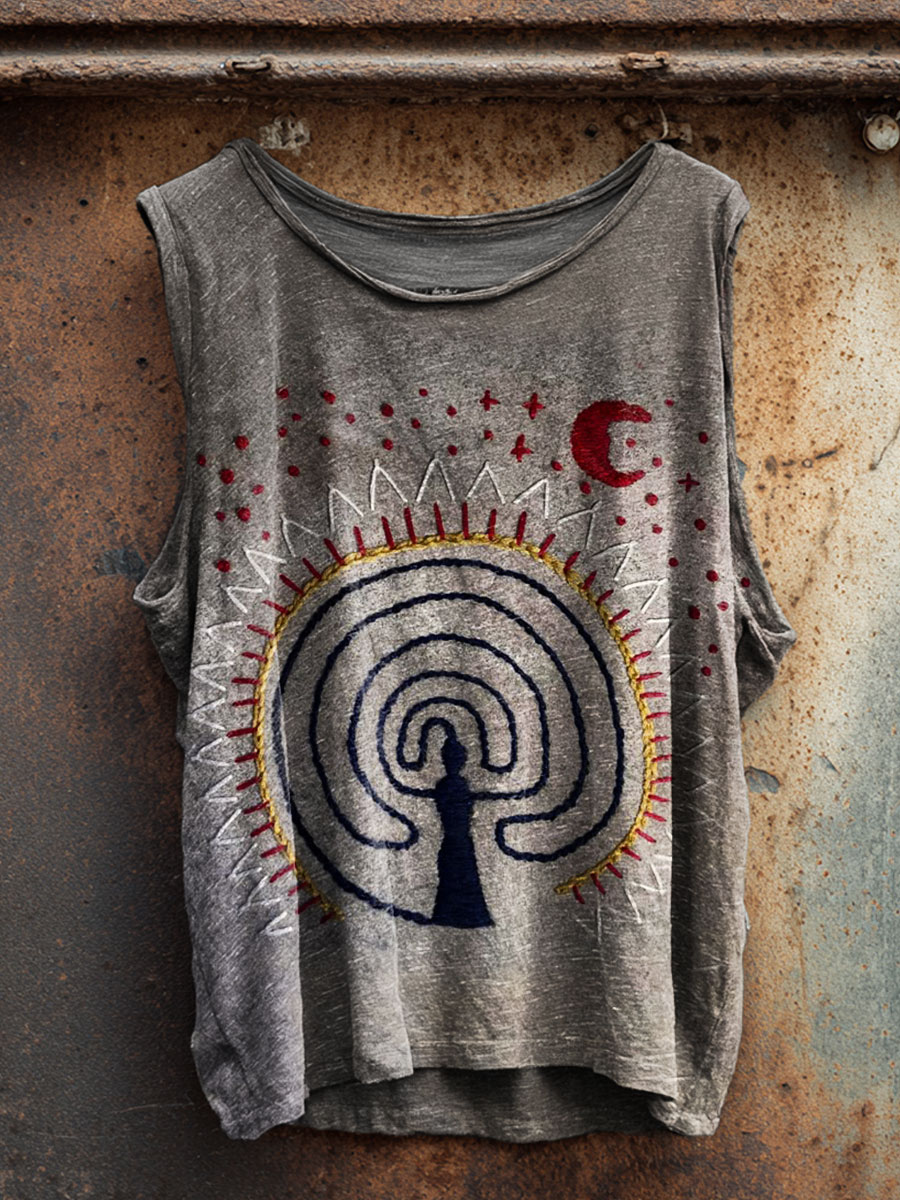 Vintage Art Print 100% Cotton Casual Tank Top