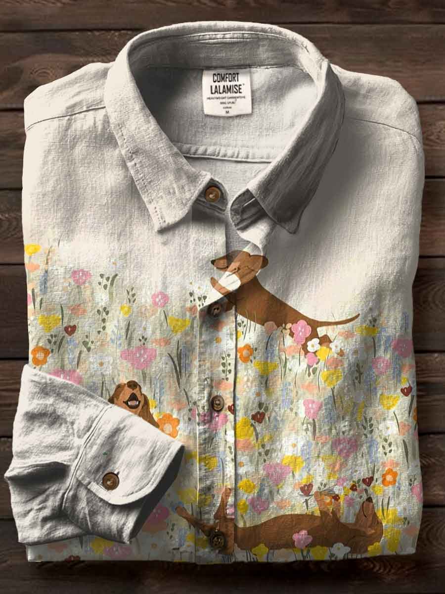 Dachshund Dog Art Print Casual Cotton Shirt