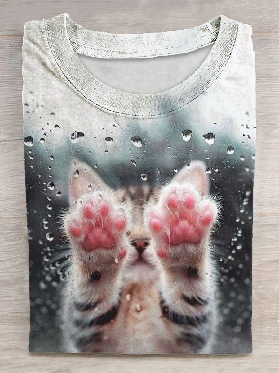 Cute Cat Printed Vintage Fashion Loose Short Sleeve T-Shirt