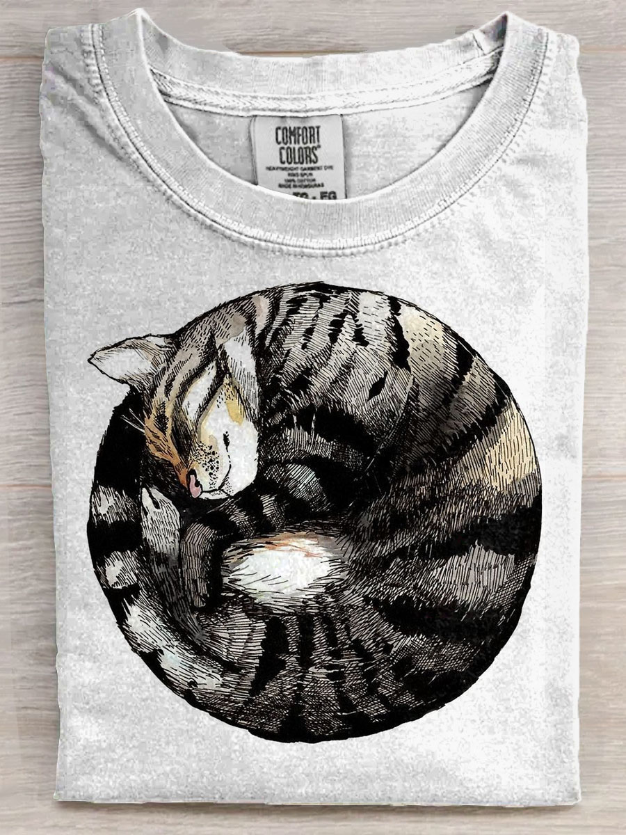 Round cat Art Print Casual Short Sleeve T-shirt