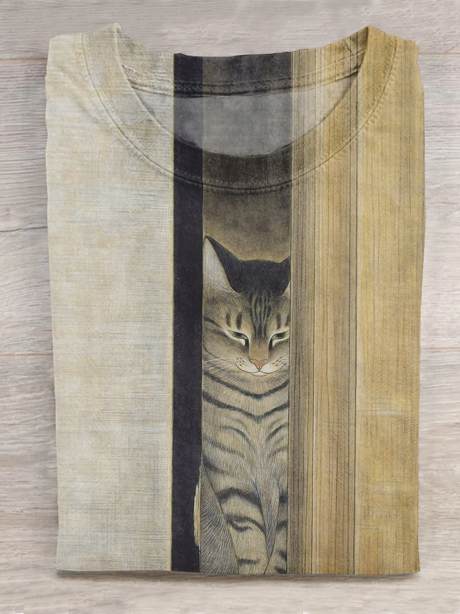 Retro Cat Animal Art Print Printed T-shirt