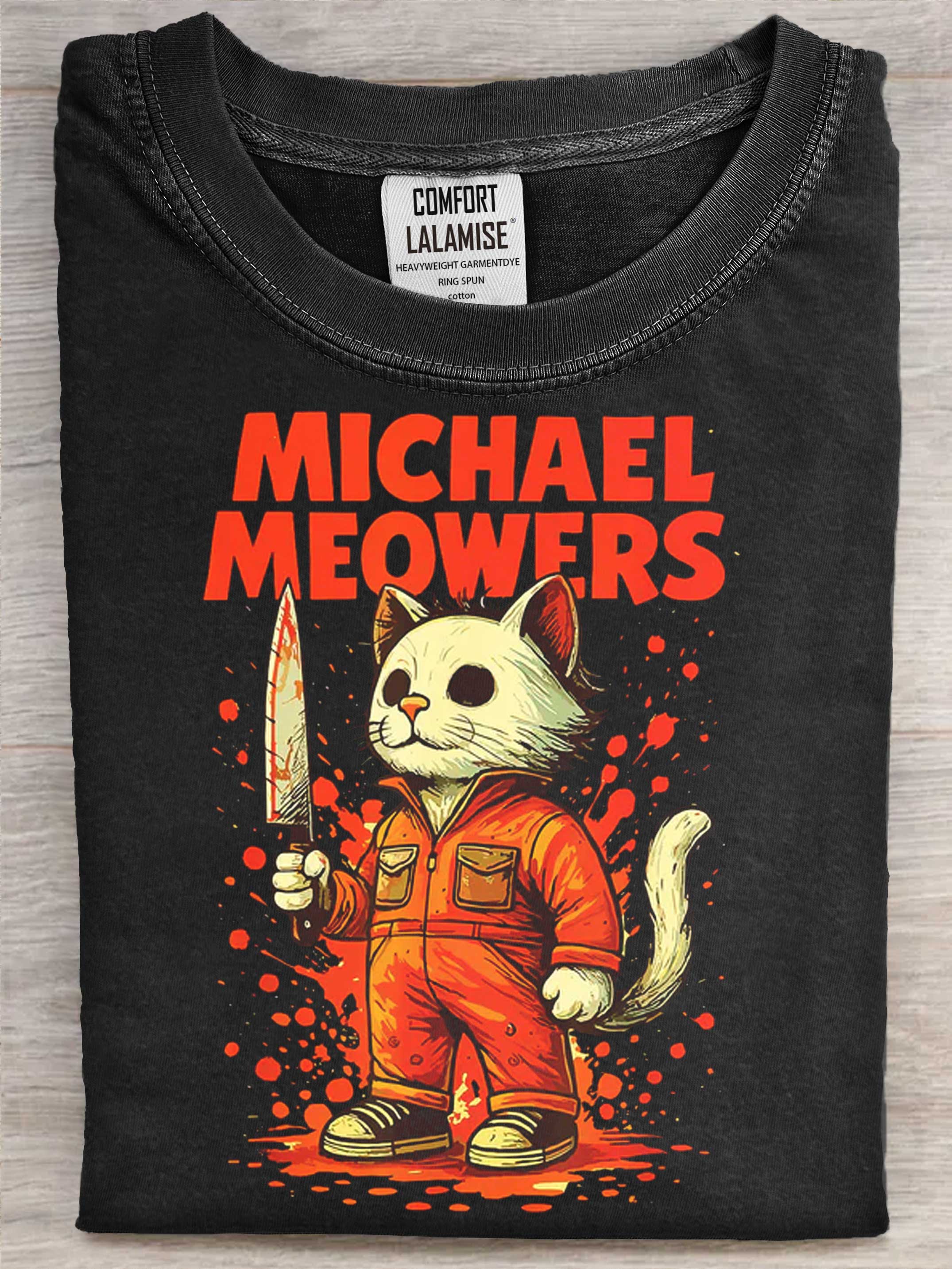 Michael Meowers Horror Cat Halloween Scary Art Print Causal Cotton Short Sleeve T-shirt