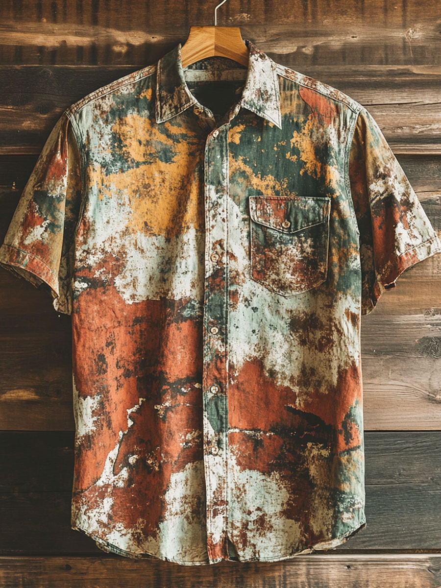 Vintage Abstract Art Print Casual 100% Cotton Shirt