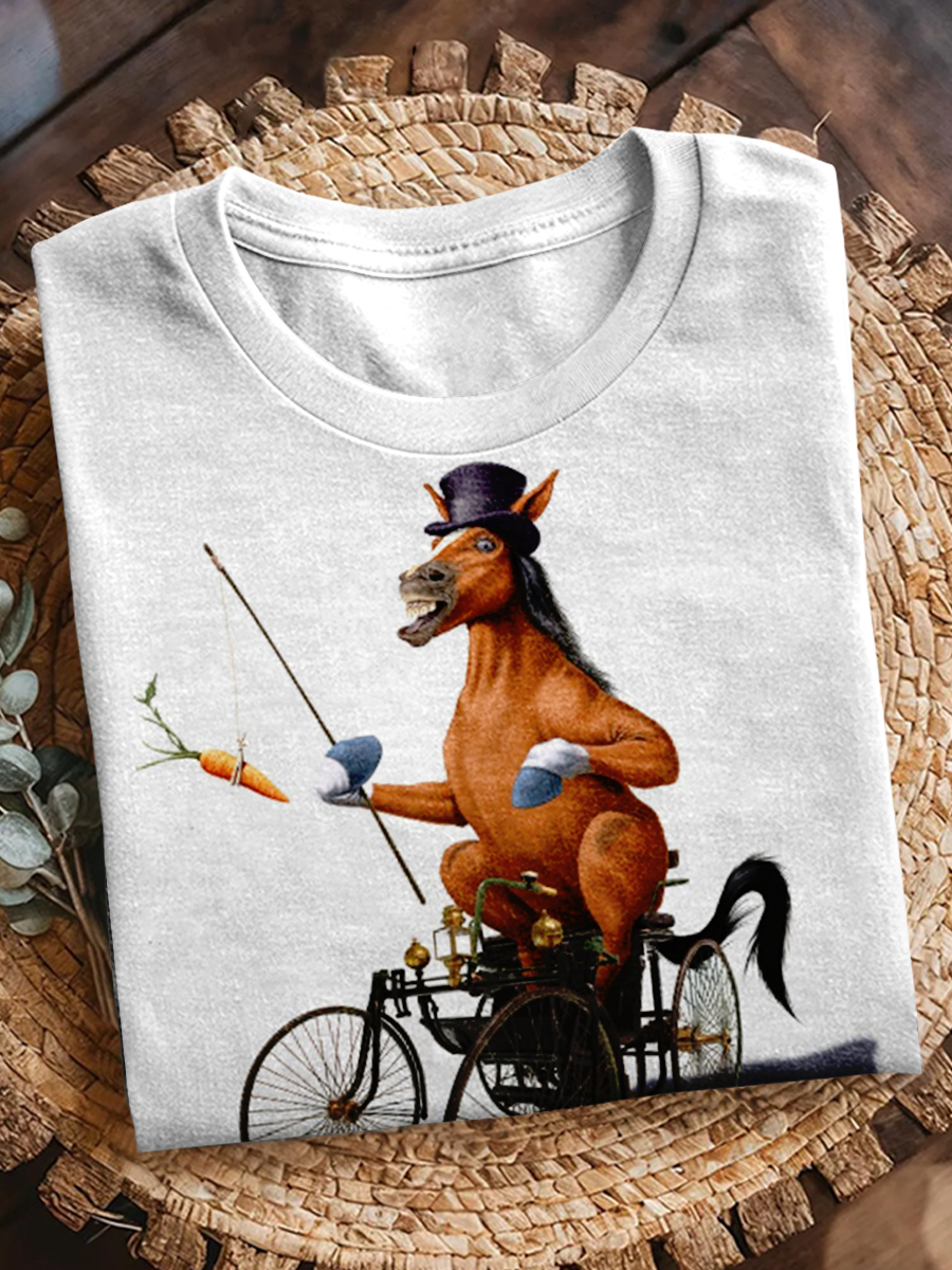 Retro Fun Horse Print Short Sleeve T-Shirt