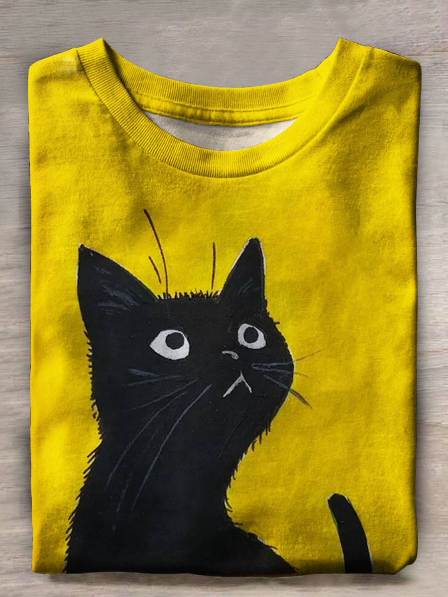 Cat Art Print Casual T-shirt
