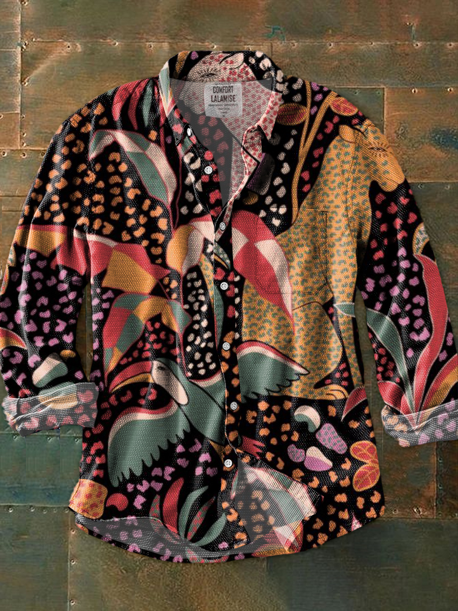 Vintage Animal Art Print 100% Cotton Long Sleeve Shirt