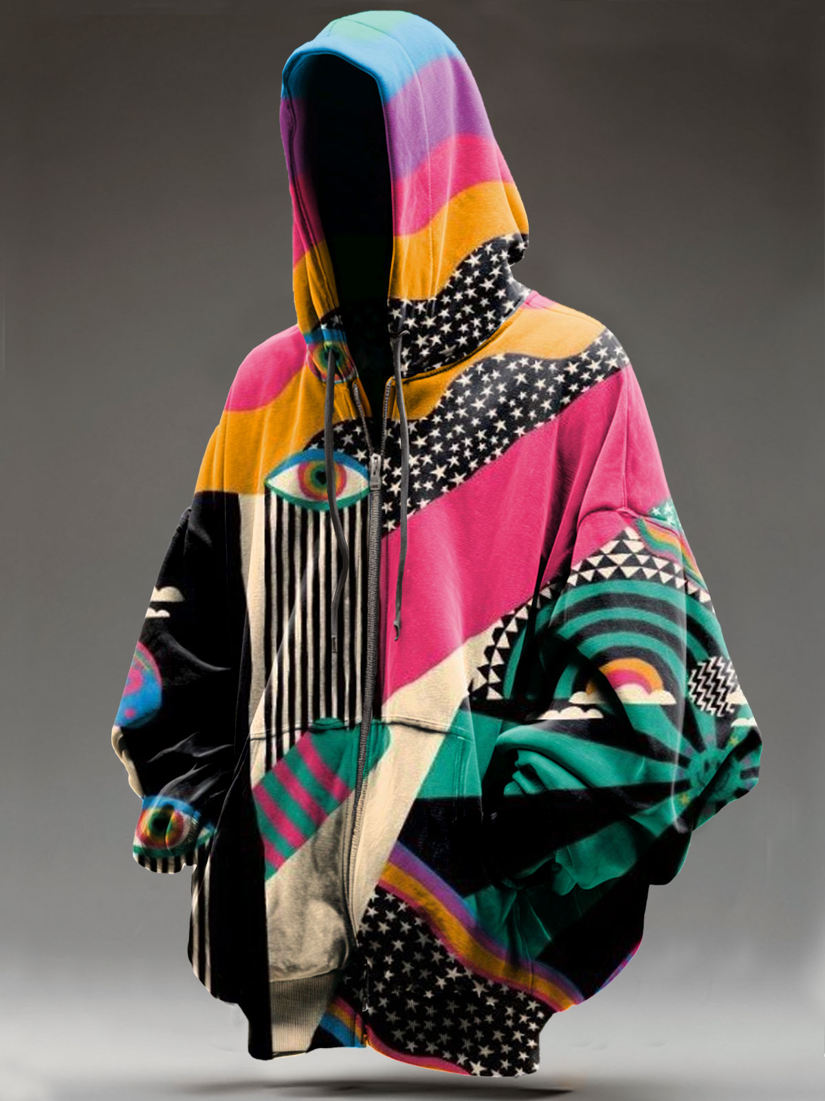 Psychedelic Abstract Art Print Casual Zip Hoodie Sweatshirt