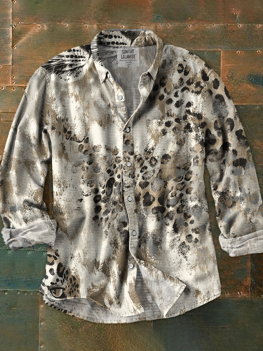 Leopard Vintage Print 100% Cotton Long Sleeve Shirt