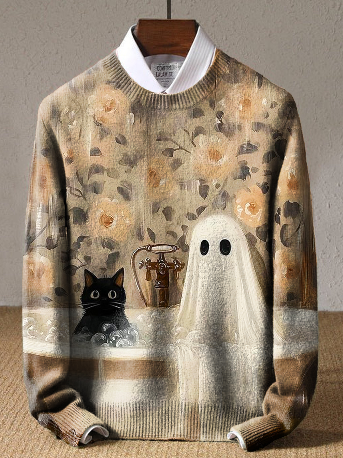 Vintage Abstract cute Halloween cat  Art Print Knit Pullover Sweater