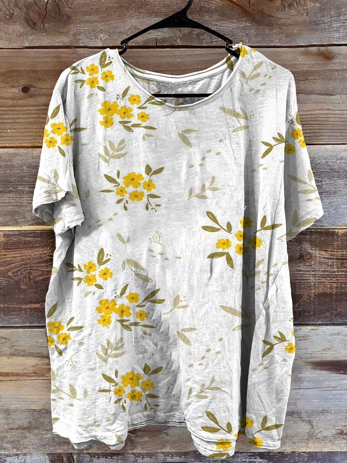 Vintage Flower Art Print V-Neck Casaul Short SleeveT-shirt