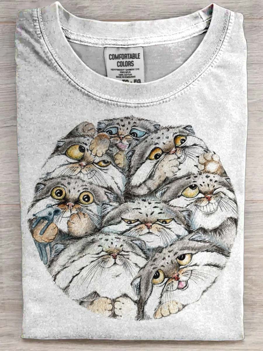 Cute Cat Print Casual Short Sleeve T-Shirt
